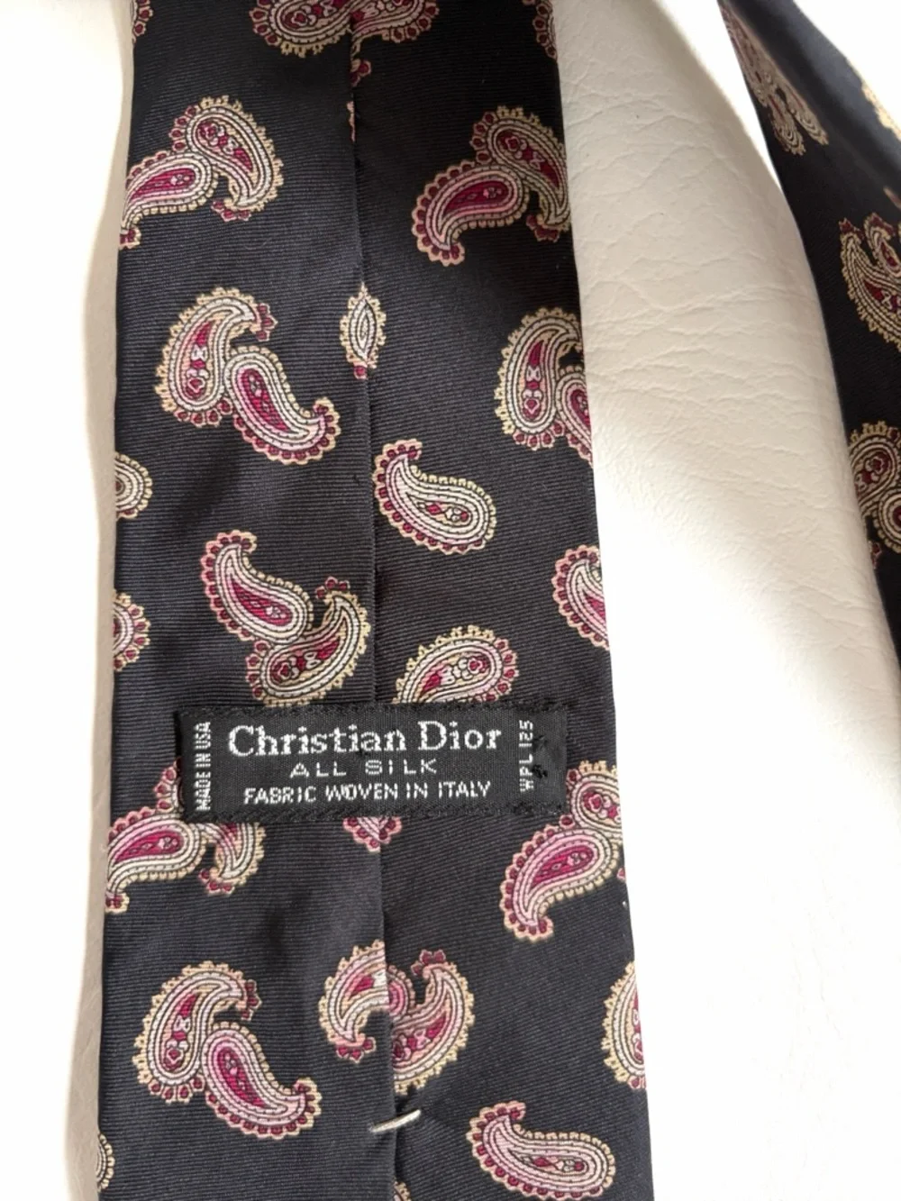 Christian Dior Vintage Men’s Tie Necktie Silk Black Paisley